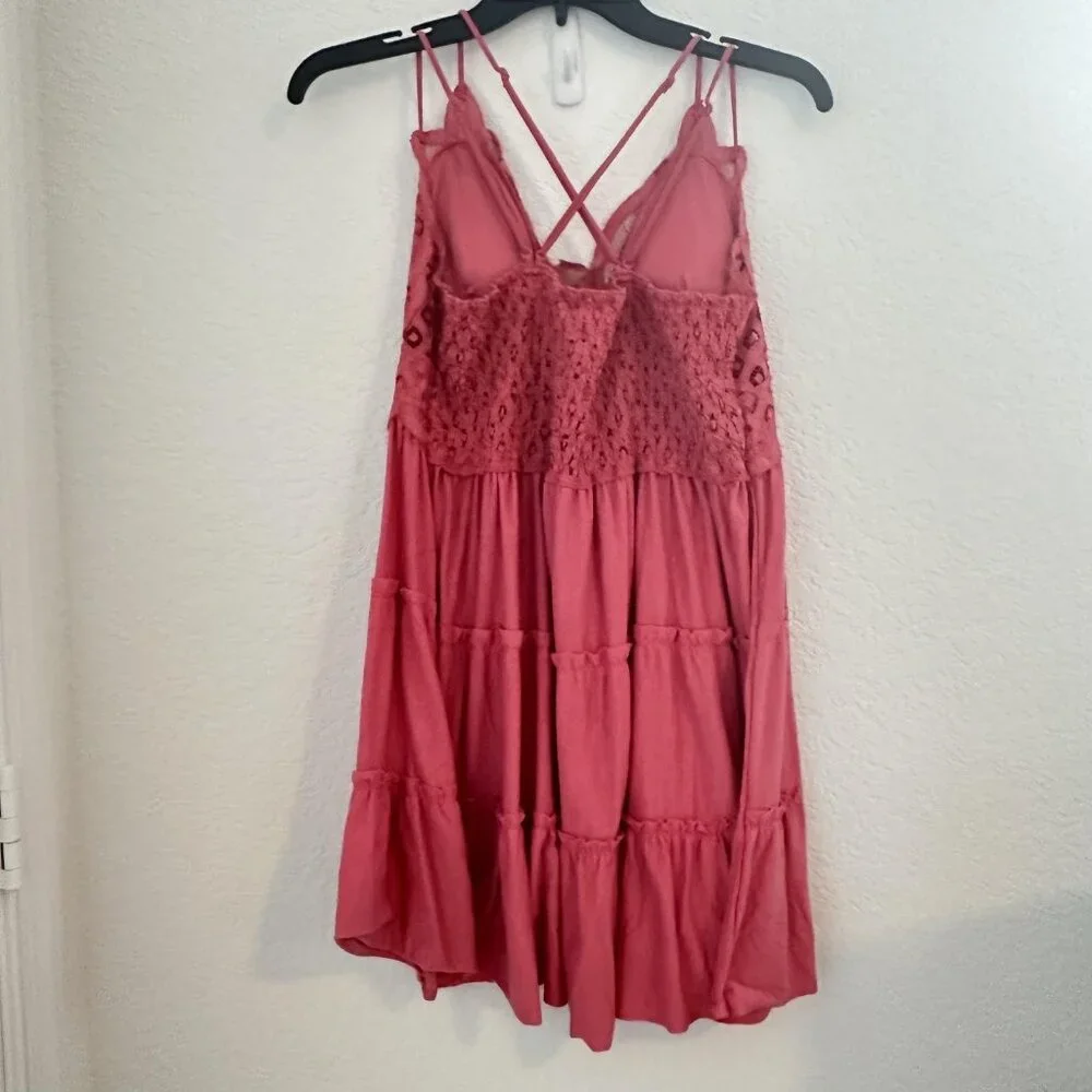 Zenana Babydoll Cami/Dress Womens 3X Pink Lace‎ Crochet Tiered Barbie Boho - Picture 4 of 12